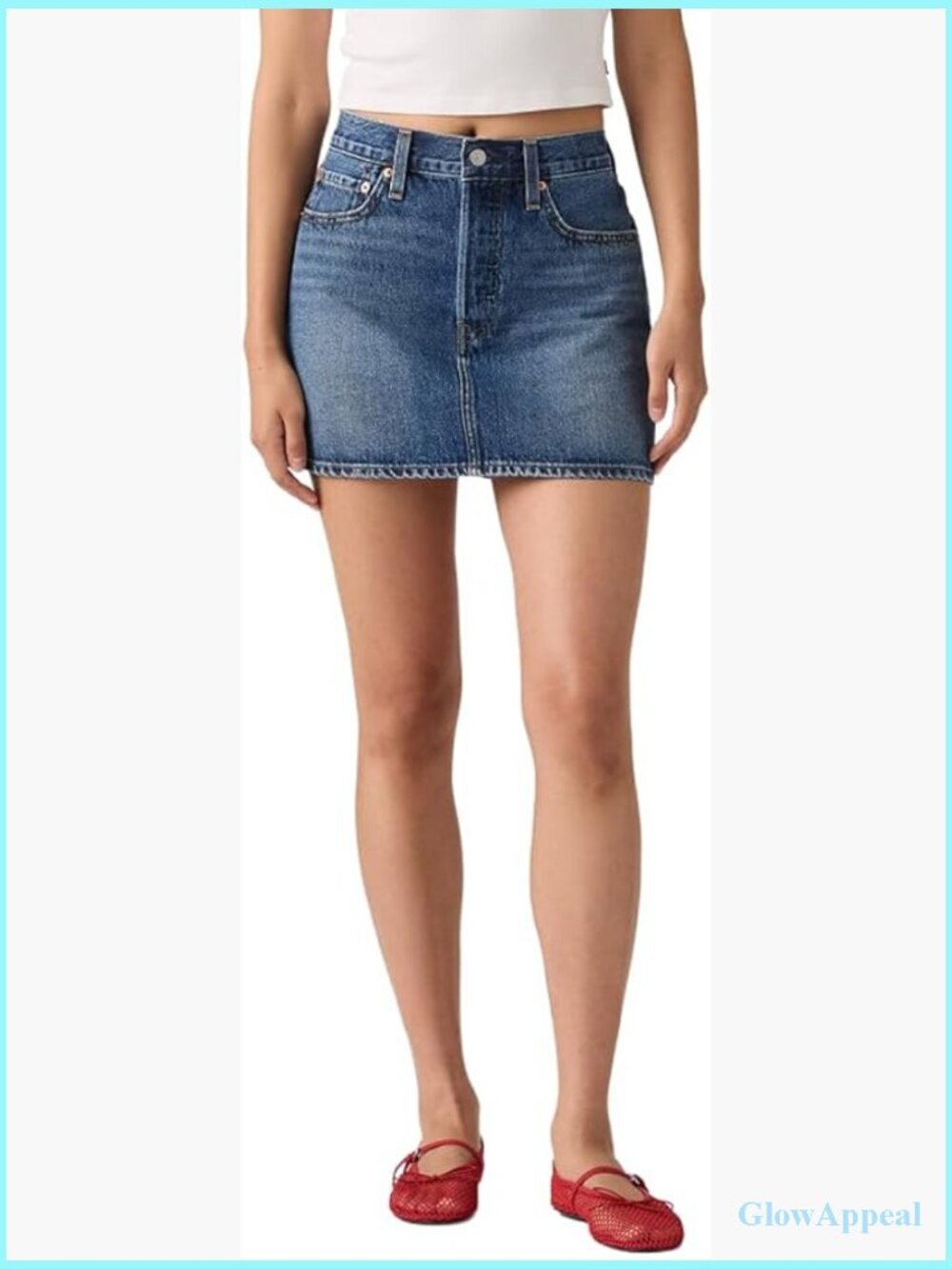 Mid Rise Mini Denim Skirt Button Fly Non Stretch Cotton